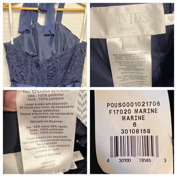 David's Bridal Brides Maid Navy Halter Neck Lace & Chiffon Dress - Size 6 Prom - Picture 10 of 16